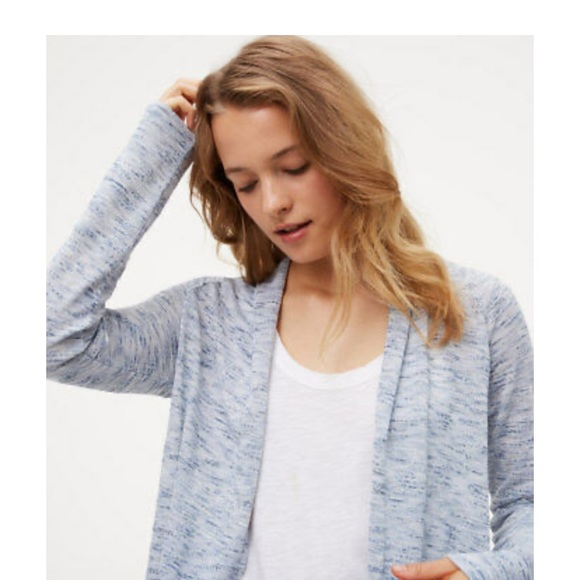 NWT Loft Light Blue Spacedye Open Cardigan Sweater - Picture 3 of 8